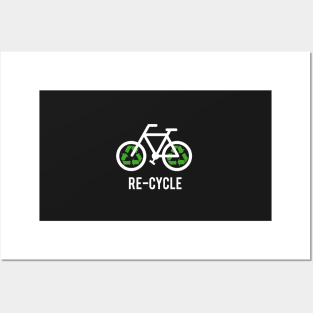 Recycle, bicycle with recycling symbol, black t-shirt, black shirt for cyclists Posters and Art